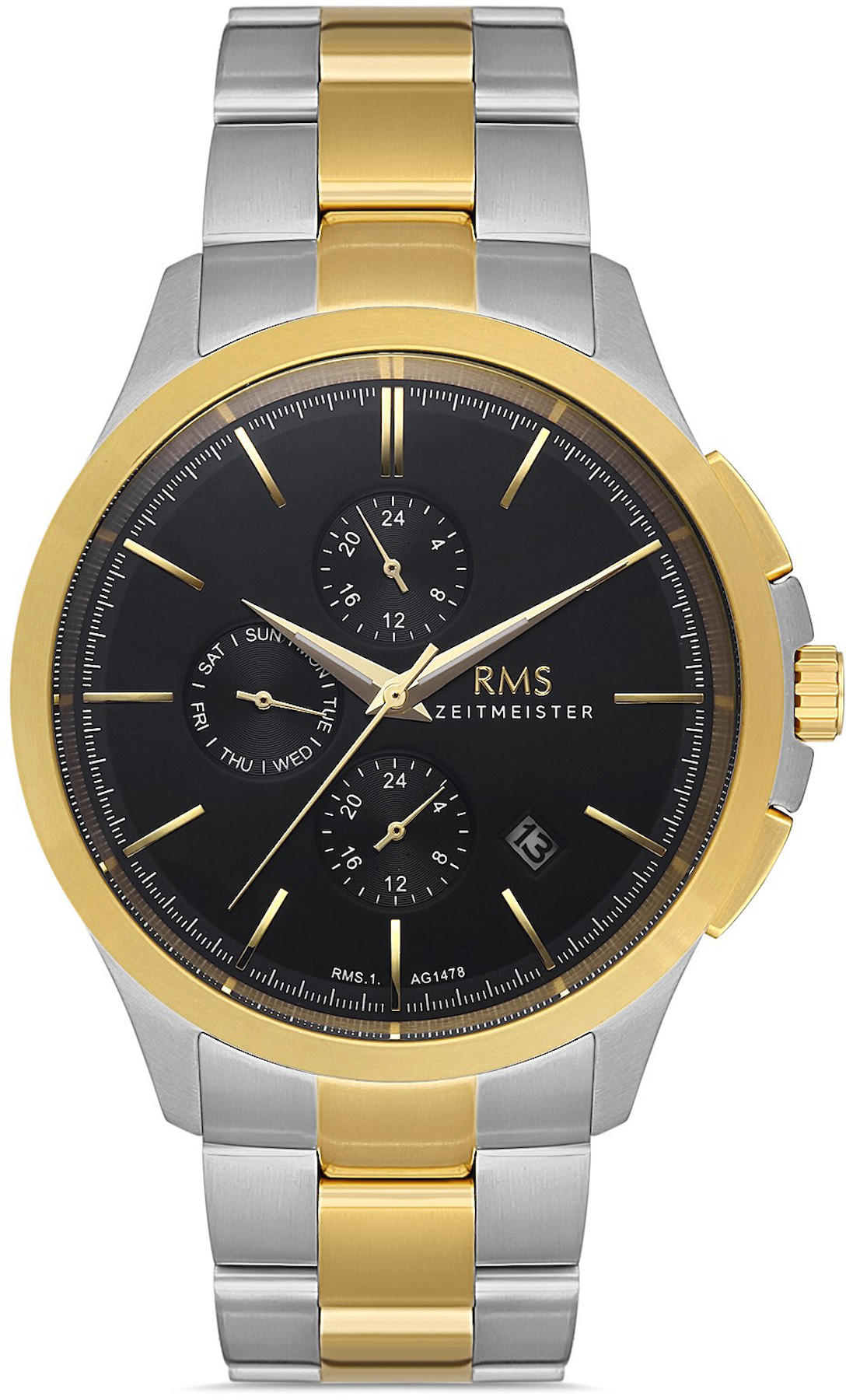 Romanson RMS.1.AG1478.08 Takvimli 44 mm Altın-Çelik Kordon Analog Kol Saati