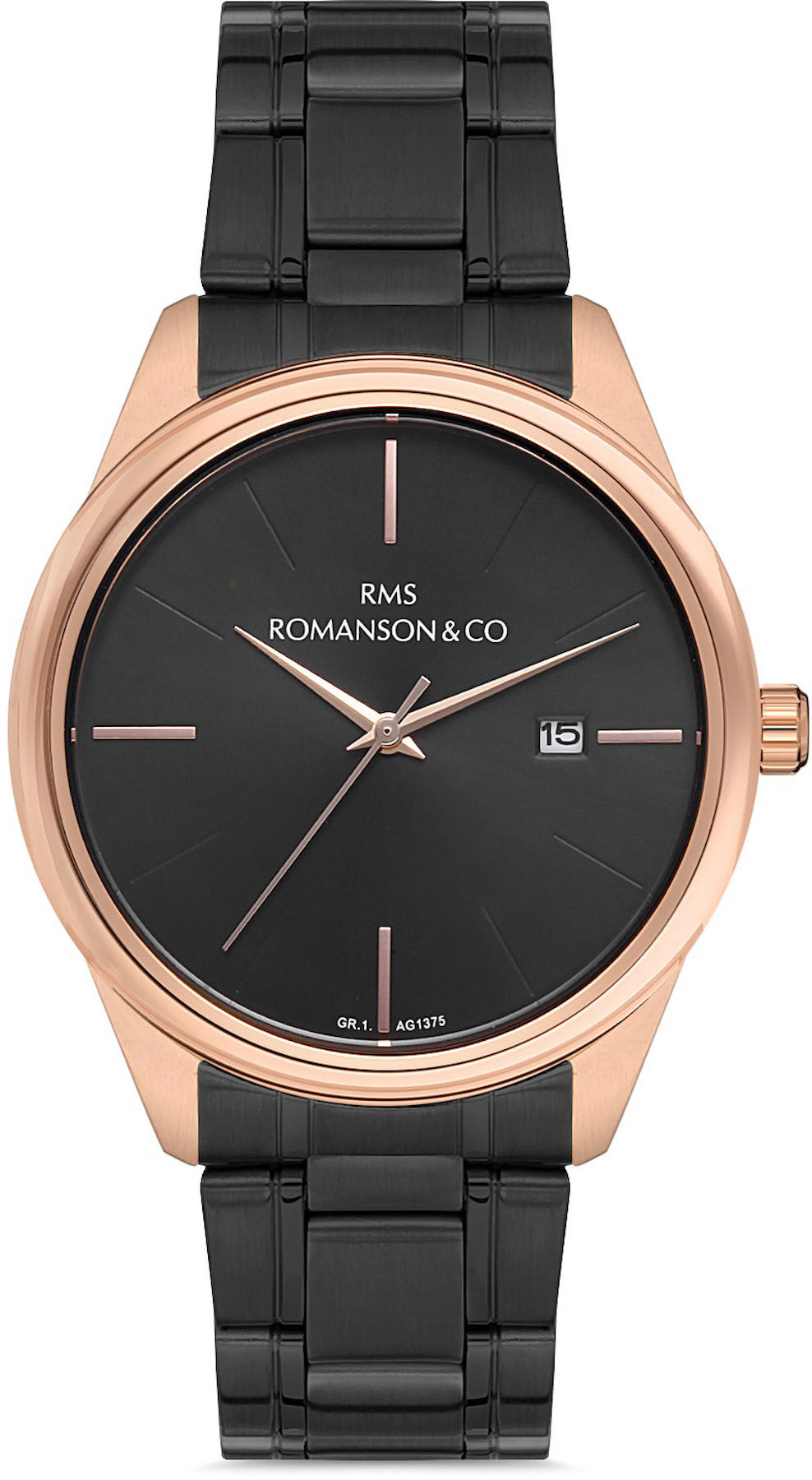 Romanson GR.1.AG1375.18 Takvimli 41 mm Siyah Çelik Kordon Analog Kol Saati
