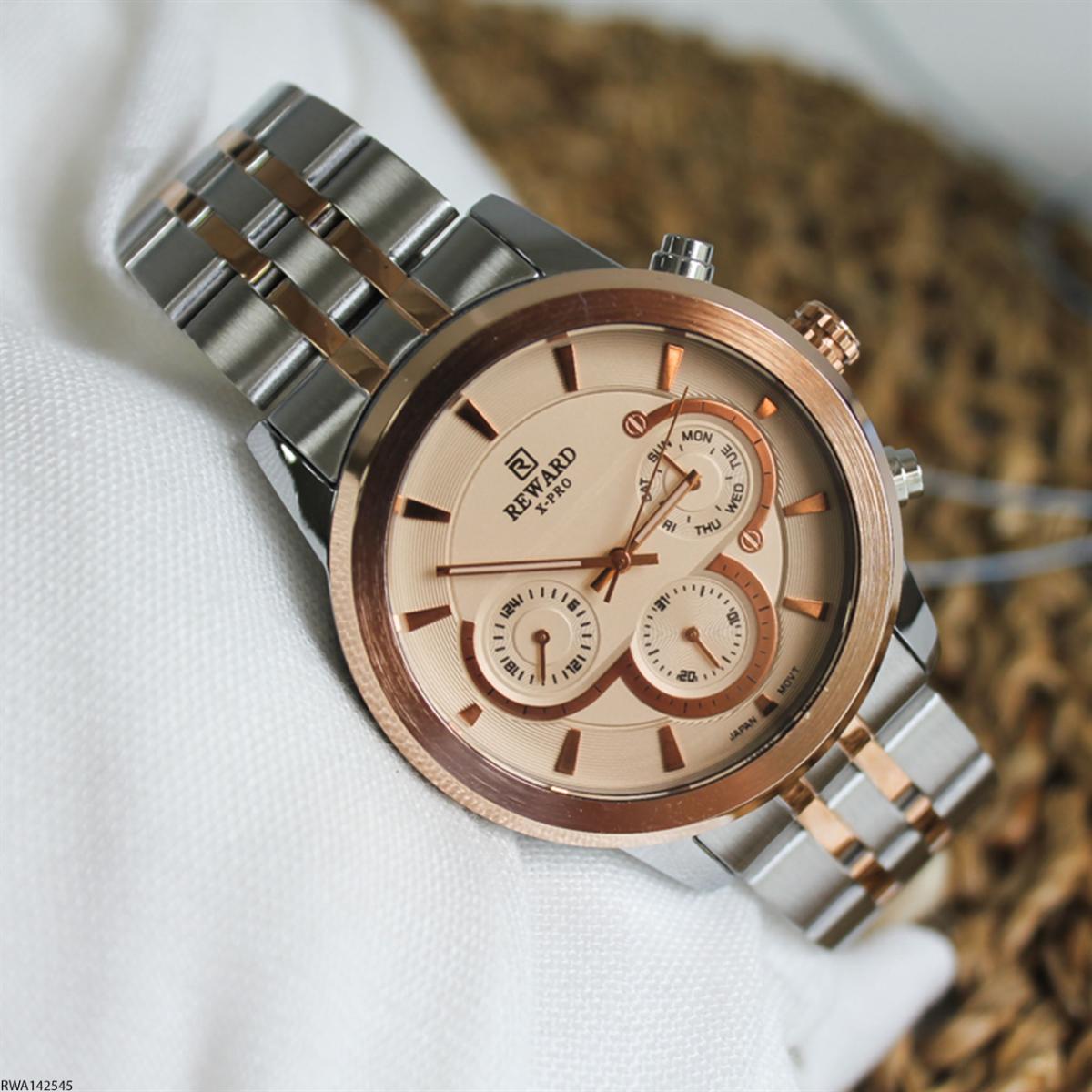 Reward RWA142545 Takvimli 45 mm Gri-Rose Gold Çelik Kordon Analog Erkek Kol Saati