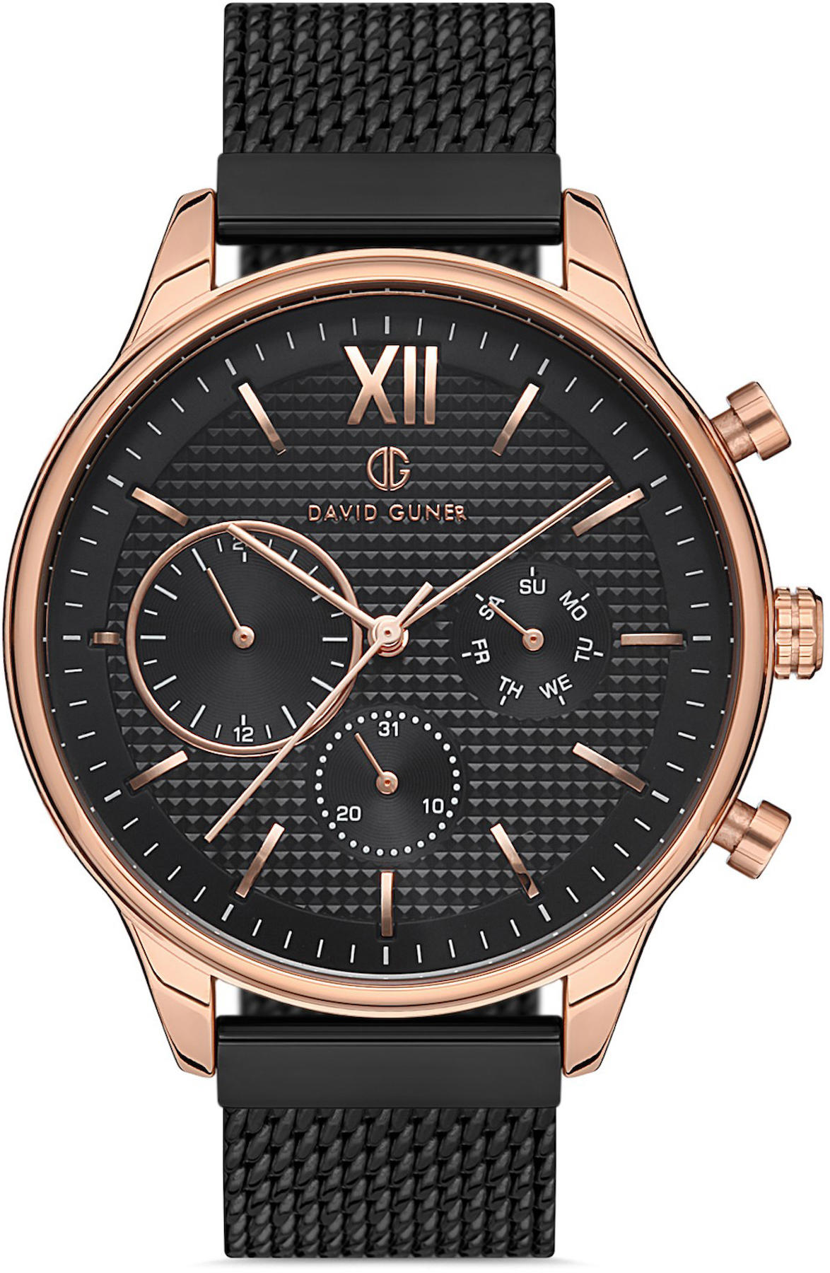 David Guner DG-8213GC-R2 Takvimli 42 mm Siyah Metal Kordon Analog Kol Saati