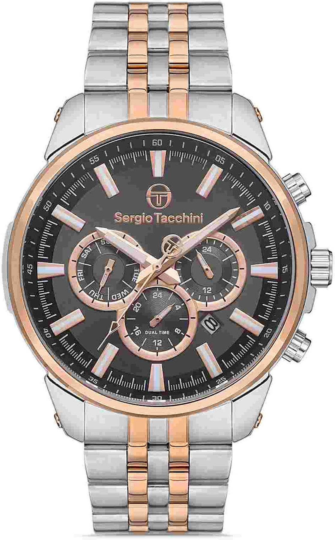 Sergio Tacchini ST.1.10262.5 Takvimli 44 mm Gri-Rose Gold Çelik Kordon Analog Kol Saati