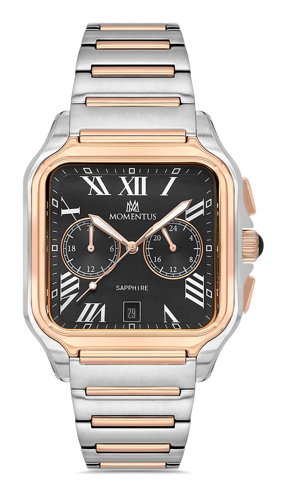 Momentus TM348T-04SR Takvimli 40 mm Gri-Rose Gold Metal Kordon Analog Erkek Kol Saati