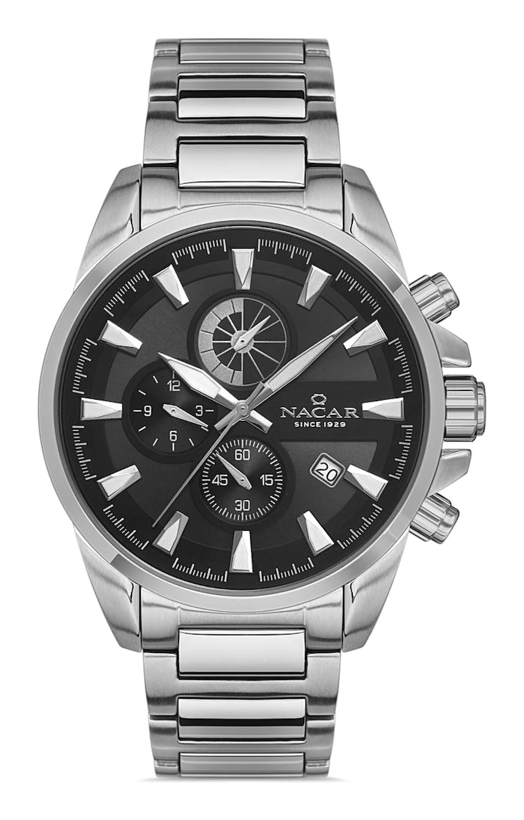Nacar 34291169ABM Takvimli 44 mm Çelik Kordon Analog Kol Saati