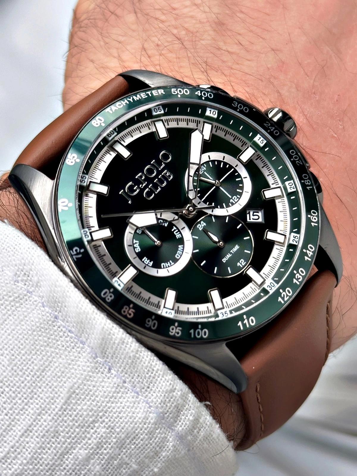 Jg. Polo Club JPC12233975K04 Takvimli 43 mm Kahverengi Deri Kordon Analog Erkek Kol Saati