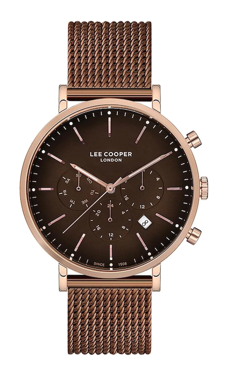 Lee Cooper LC07174.440 Takvimli 42 mm Kahverengi Çelik Kordon Analog Erkek Kol Saati