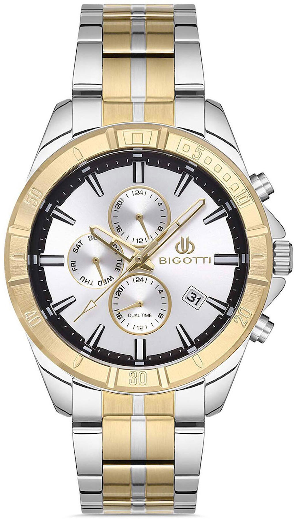 Bigotti BG.1.10213.6 Takvimli 44 mm Altın-Çelik Kordon Analog Kol Saati