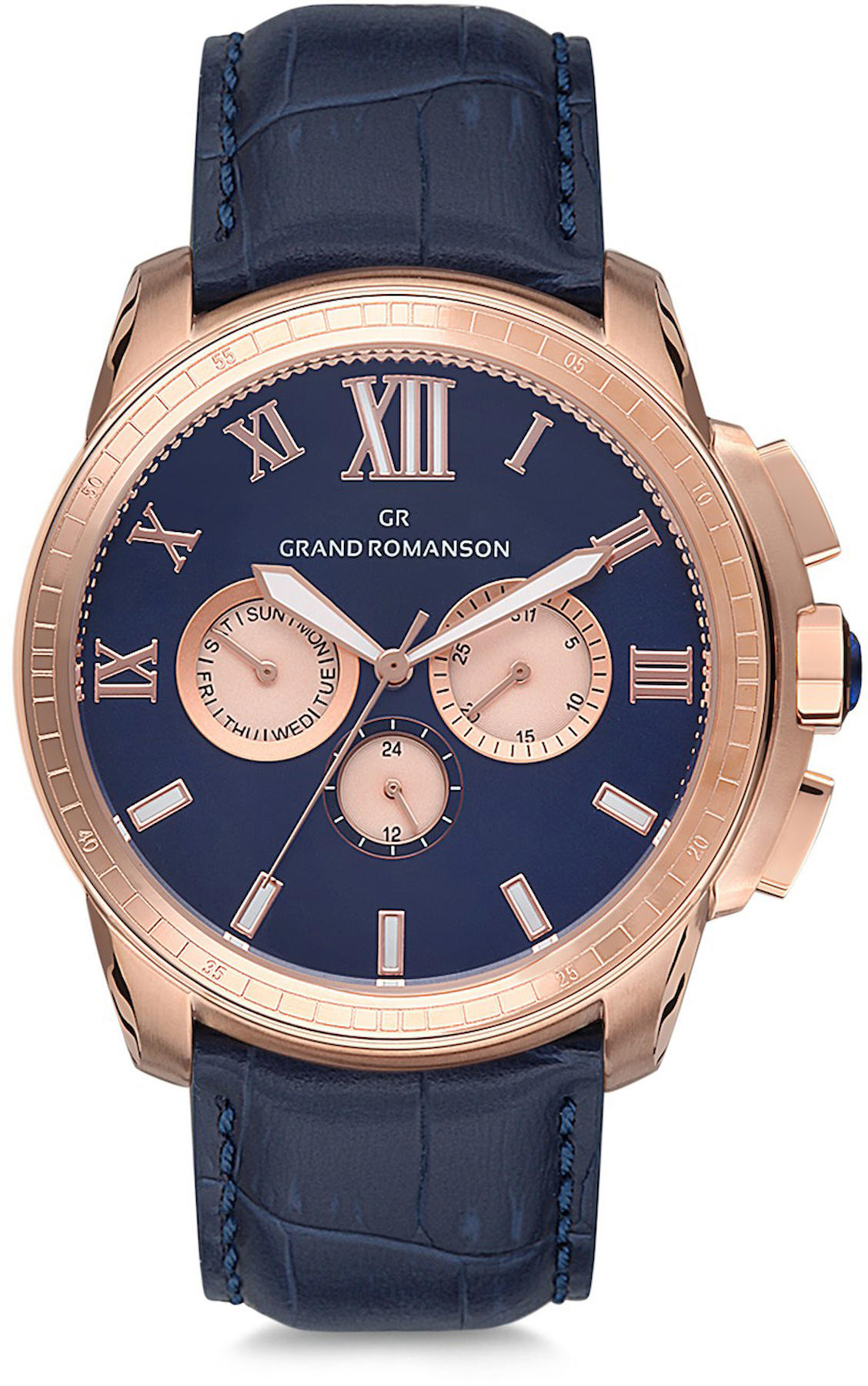 Romanson GR.1.AG1076.01 Takvimli 45 mm Lacivert Deri Kordon Analog Kol Saati