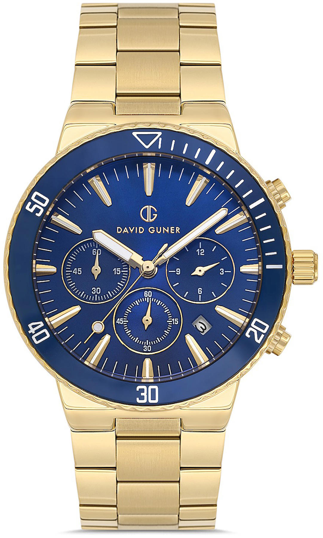 David Guner DG-8524GA-B3 Takvimli 42 mm Altın Çelik Kordon Analog Kol Saati