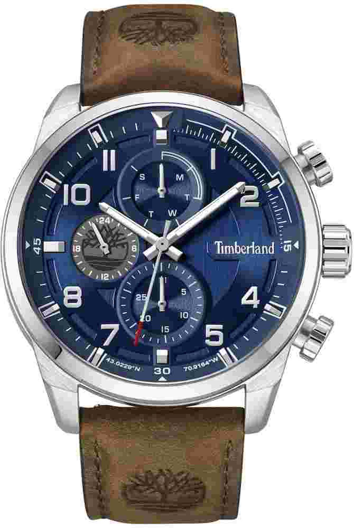 Timberland TDWGF2201106 Takvimli 44 mm Gri-Sarı Deri Kordon Analog Kol Saati