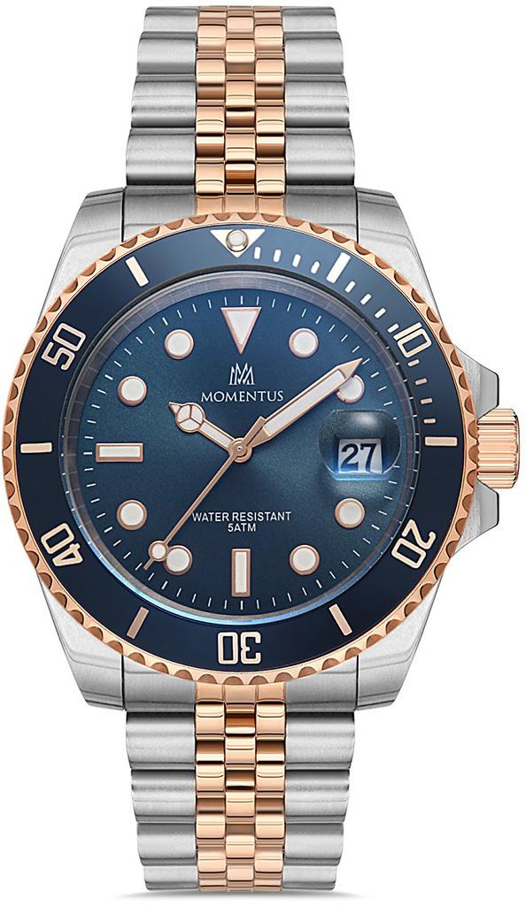 Momentus SM360T-11SR Takvimli 44 mm Gri-Rose Gold Çelik Kordon Analog Kol Saati