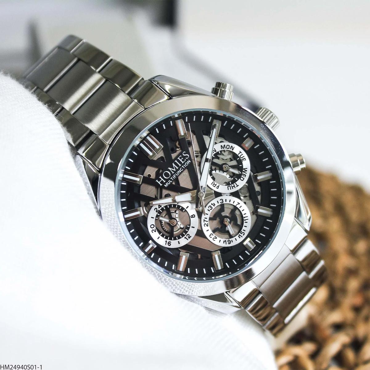 Homies HM24940S01-1 Pusulalı Takvimli 45 mm Çelik Kordon Analog Erkek Kol Saati