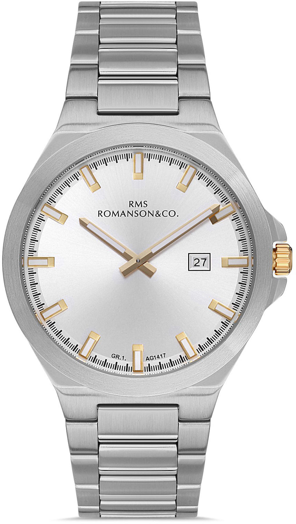 Romanson GR.1.AG1417.15 Takvimli 42 mm Çelik Kordon Analog Kol Saati