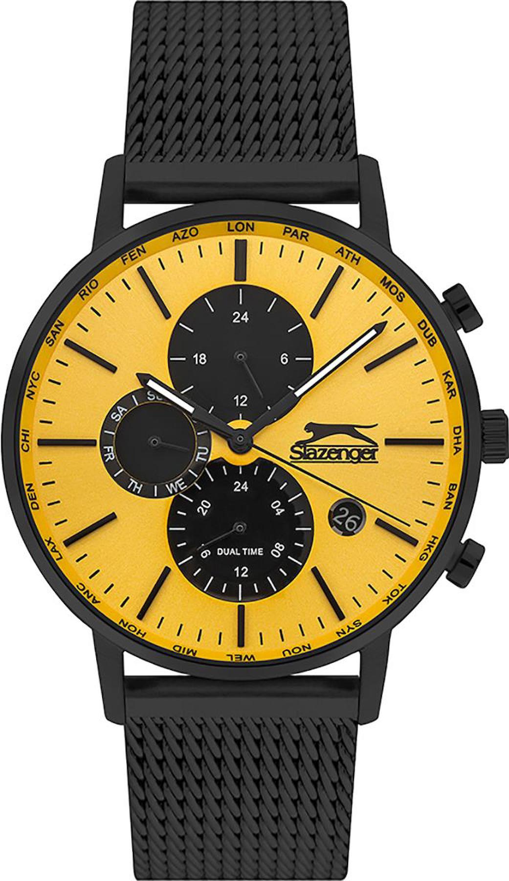 Slazenger SL.09.1822.2.06 Takvimli 43 mm Siyah Çelik Kordon Analog Erkek Kol Saati