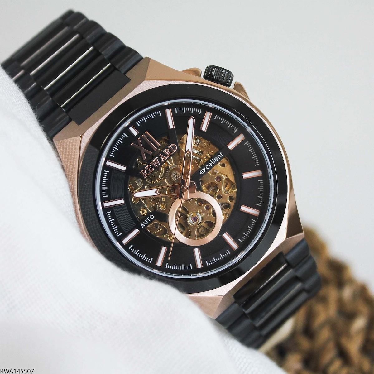 Reward RWA145507 45 mm Siyah Çelik Kordon Analog Erkek Kol Saati
