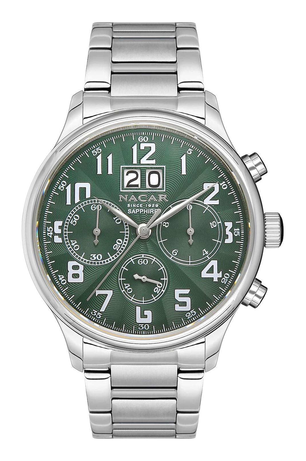 Nacar 3429B433ANM Takvimli 44 mm Çelik Kordon Analog Kol Saati