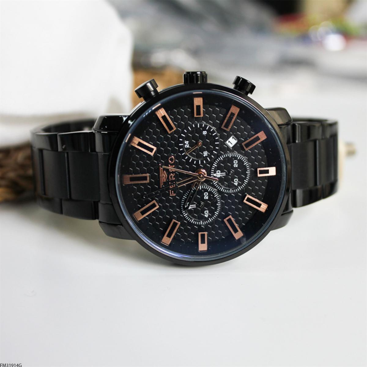 Ferro FM31914G Takvimli 42 mm Siyah Metal Kordon Analog Erkek Kol Saati