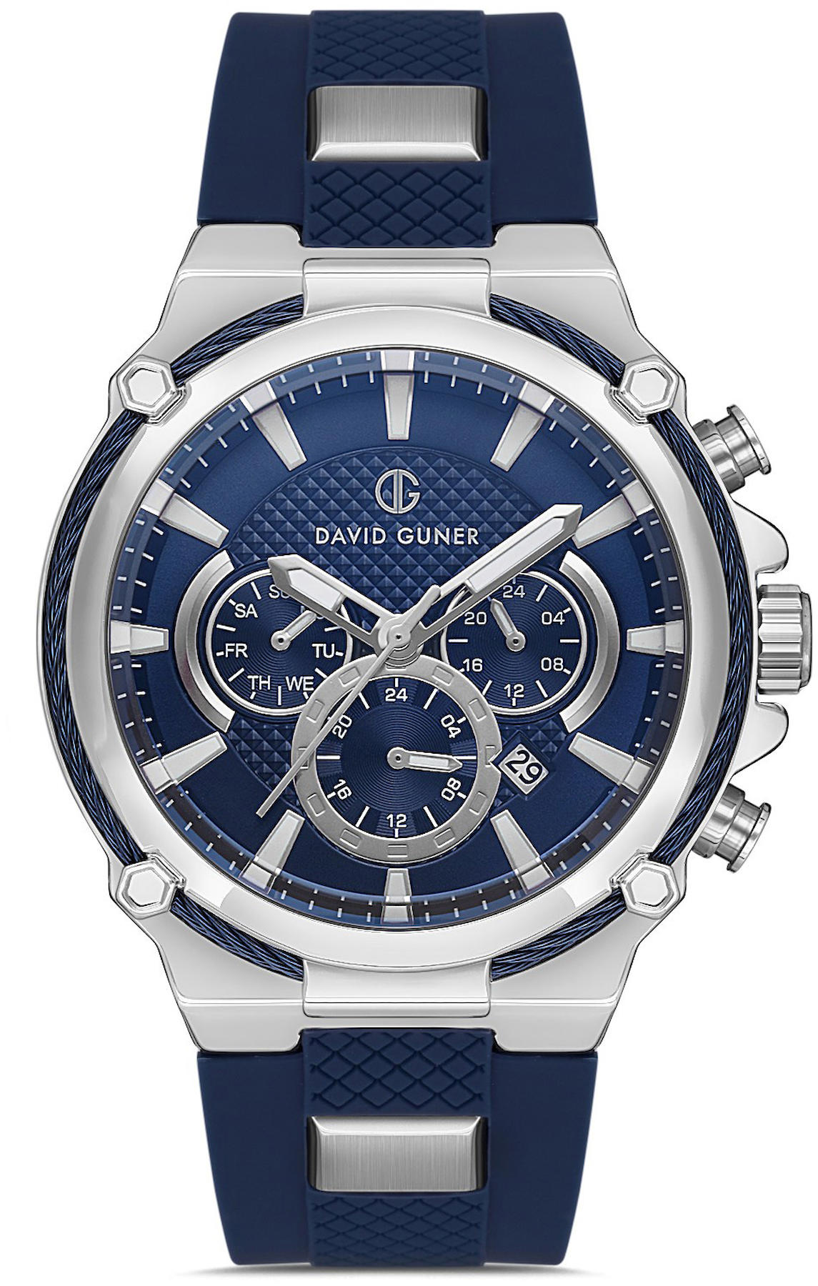 David Guner DG-8270GD-L3 Takvimli 42 mm Lacivert Silikon Kordon Analog Kol Saati
