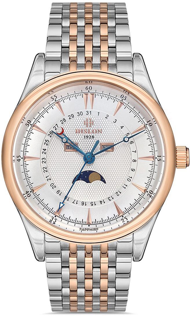 Hislon TM101T-02TR Takvimli Gri-Rose Gold Çelik Kordon Analog Kol Saati