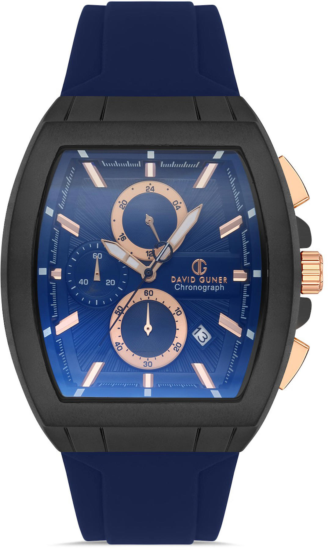 David Guner DG-8485GD-ZA3 Takvimli 42 mm Lacivert Silikon Kordon Analog Kol Saati