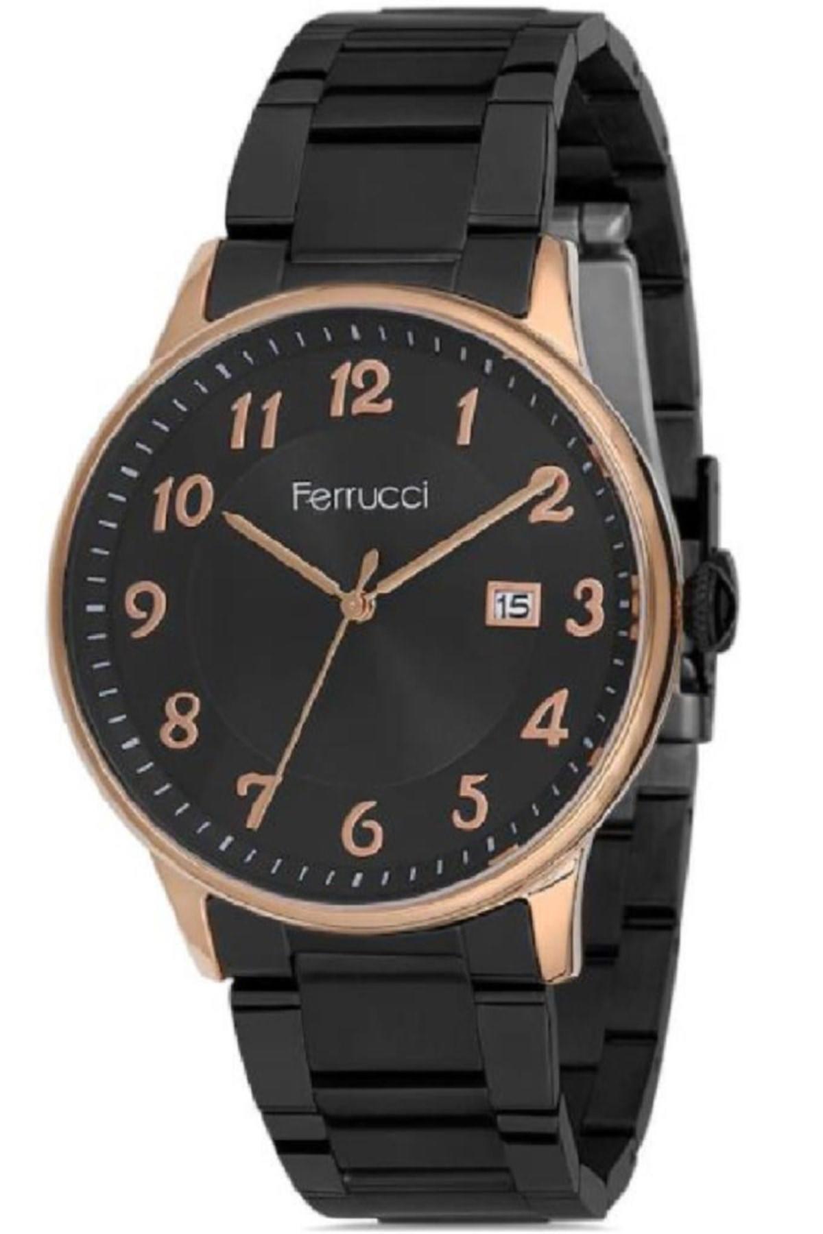 Ferrucci FC.13382TM.05 Takvimli 45 mm Siyah Çelik Kordon Analog Erkek Kol Saati