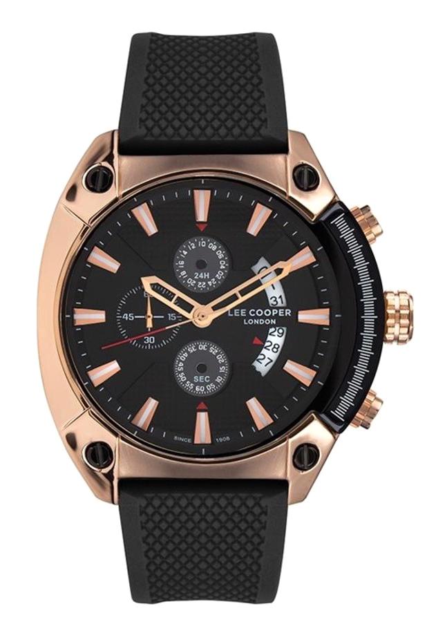 Lee Cooper 7063 451 Takvimli 48 mm Siyah Silikon Kordon Analog Erkek Kol Saati