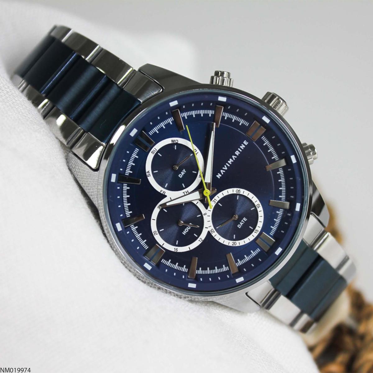 Navimarine NM019974 Takvimli 45 mm Gri-Lacivert Çelik Kordon Analog Erkek Kol Saati