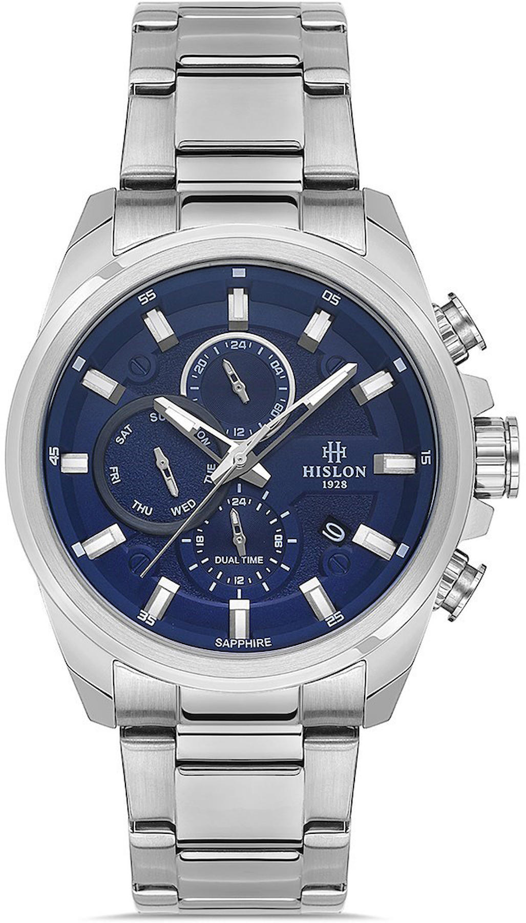 Hislon DT131S-11SS Pusulalı Takvimli 44 mm Çelik Kordon Analog Kol Saati