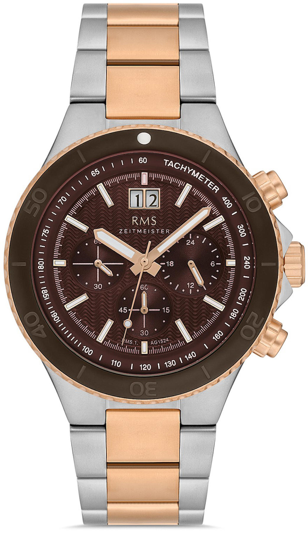 Romanson RMS.1.AG1524.06 Takvimli 44 mm Gri-Rose Gold Çelik Kordon Analog Kol Saati