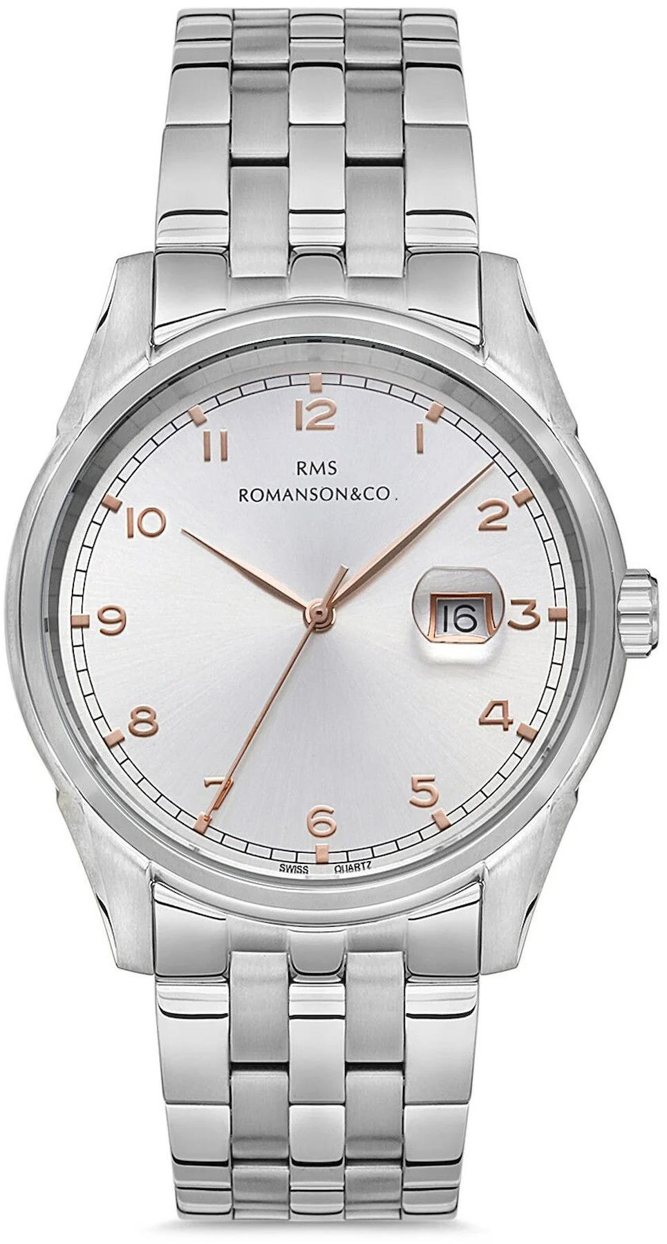 Romanson GR.1.AG1377.03 Takvimli 43 mm Çelik Kordon Analog Kol Saati