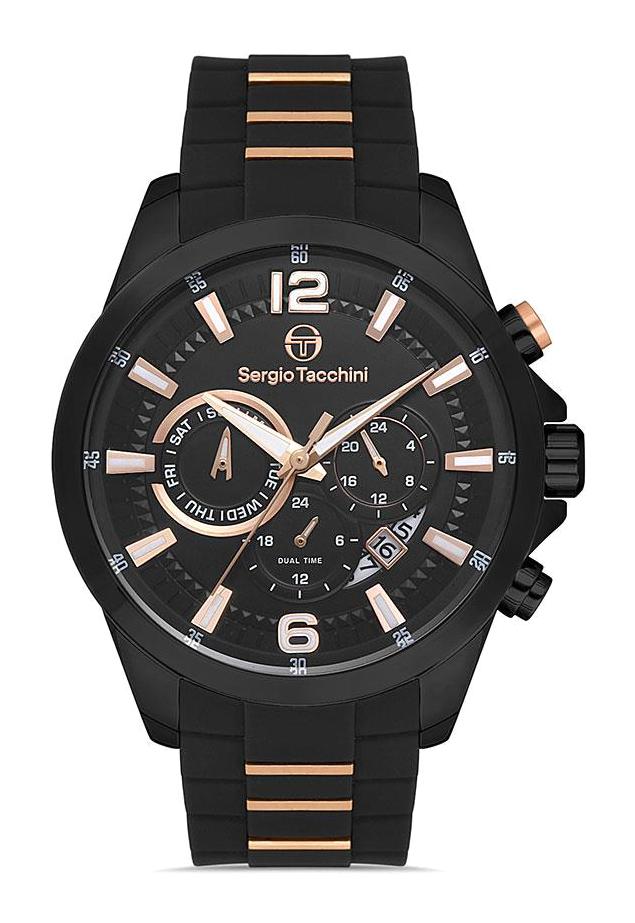 Sergio Tacchini ST.1.10259.1 Takvimli 44 mm Siyah Silikon Kordon Analog Erkek Kol Saati