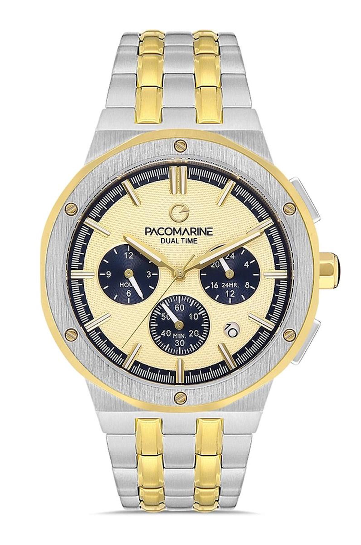 Pacomarine PM.22154.05 Takvimli 42 mm Altın-Çelik Kordon Analog Erkek Kol Saati