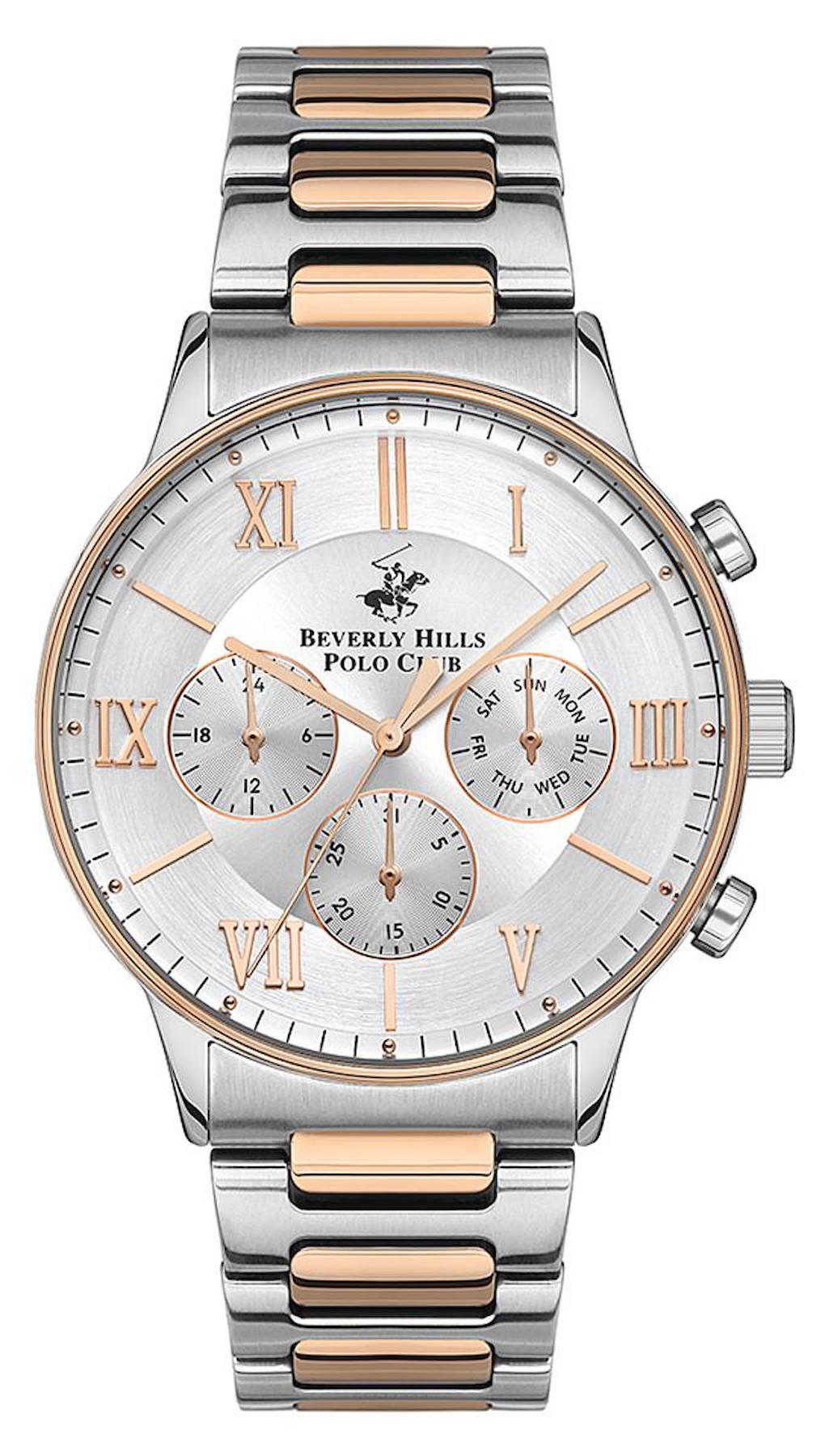 Beverly Hills Polo Club BP3314X530 Takvimli 41-45 mm Gri-Rose Gold Çelik Kordon Analog Erkek Kol Saati