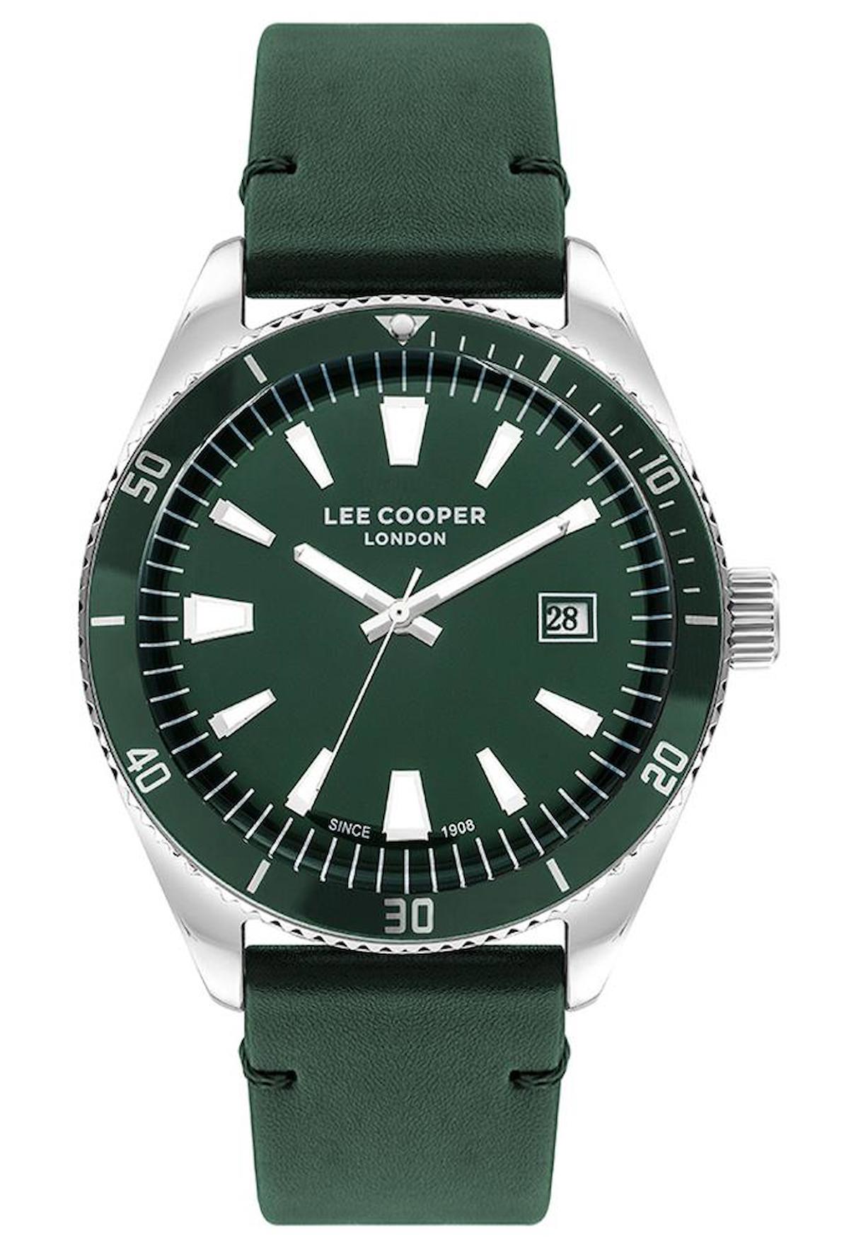 Lee Cooper LC07611.377 Takvimli 44 mm Yeşil Deri Kordon Analog Erkek Kol Saati