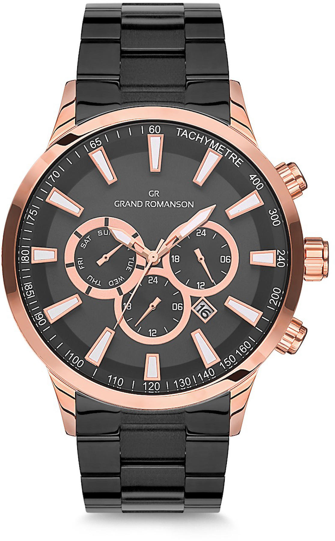 Romanson GR.1.AG1188.12 Takvimli 42 mm Siyah Çelik Kordon Analog Kol Saati