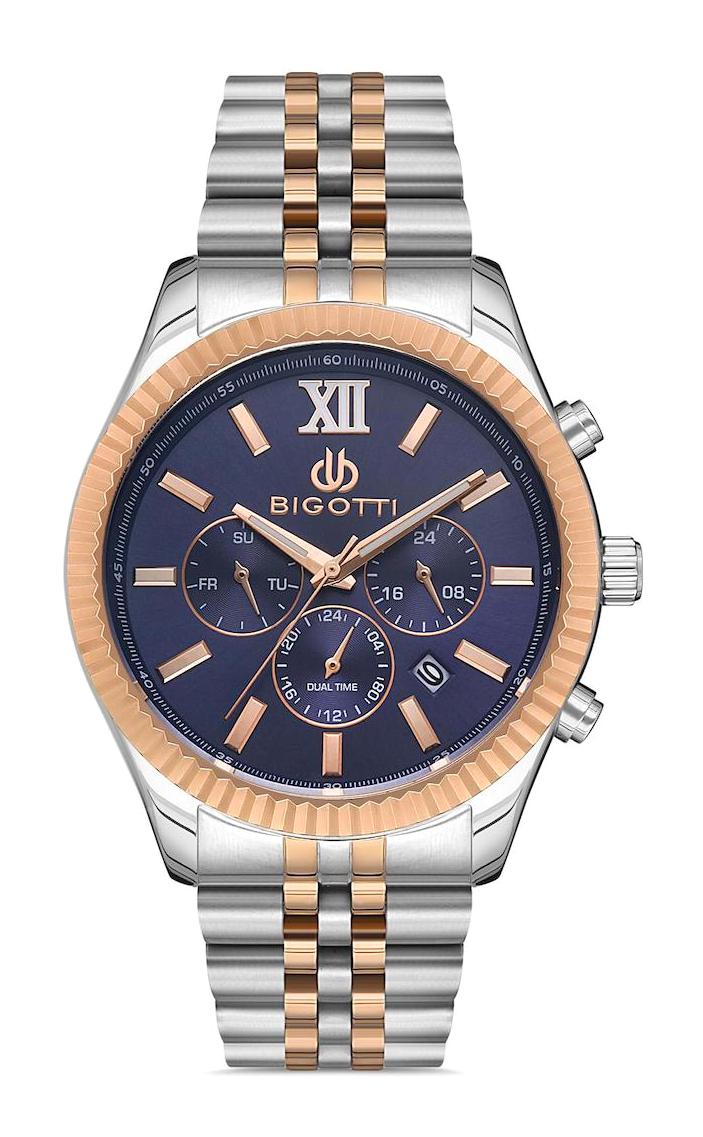 Bigotti BG.1.10296.4 Takvimli 44 mm Gri-Rose Gold Çelik Kordon Analog Erkek Kol Saati