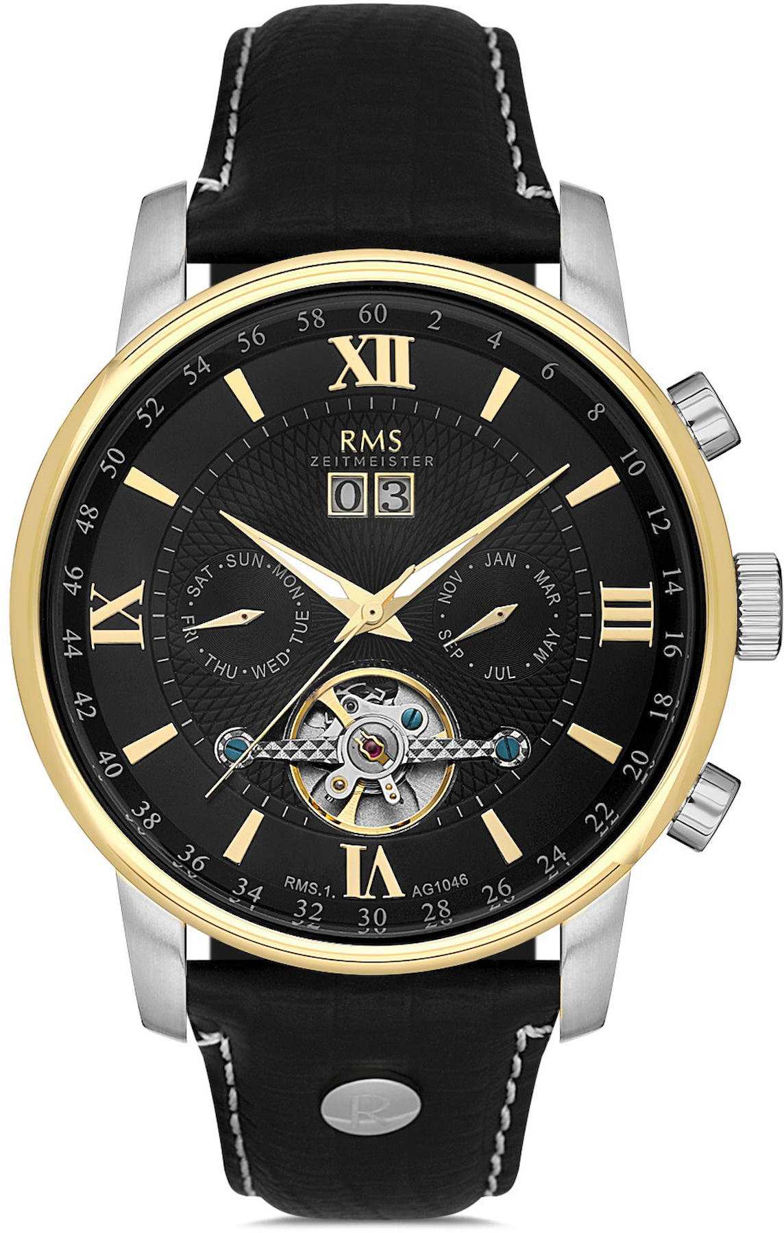 Romanson RMS.1.AG1046.14 Takvimli 41 mm Siyah Deri Kordon Analog Kol Saati
