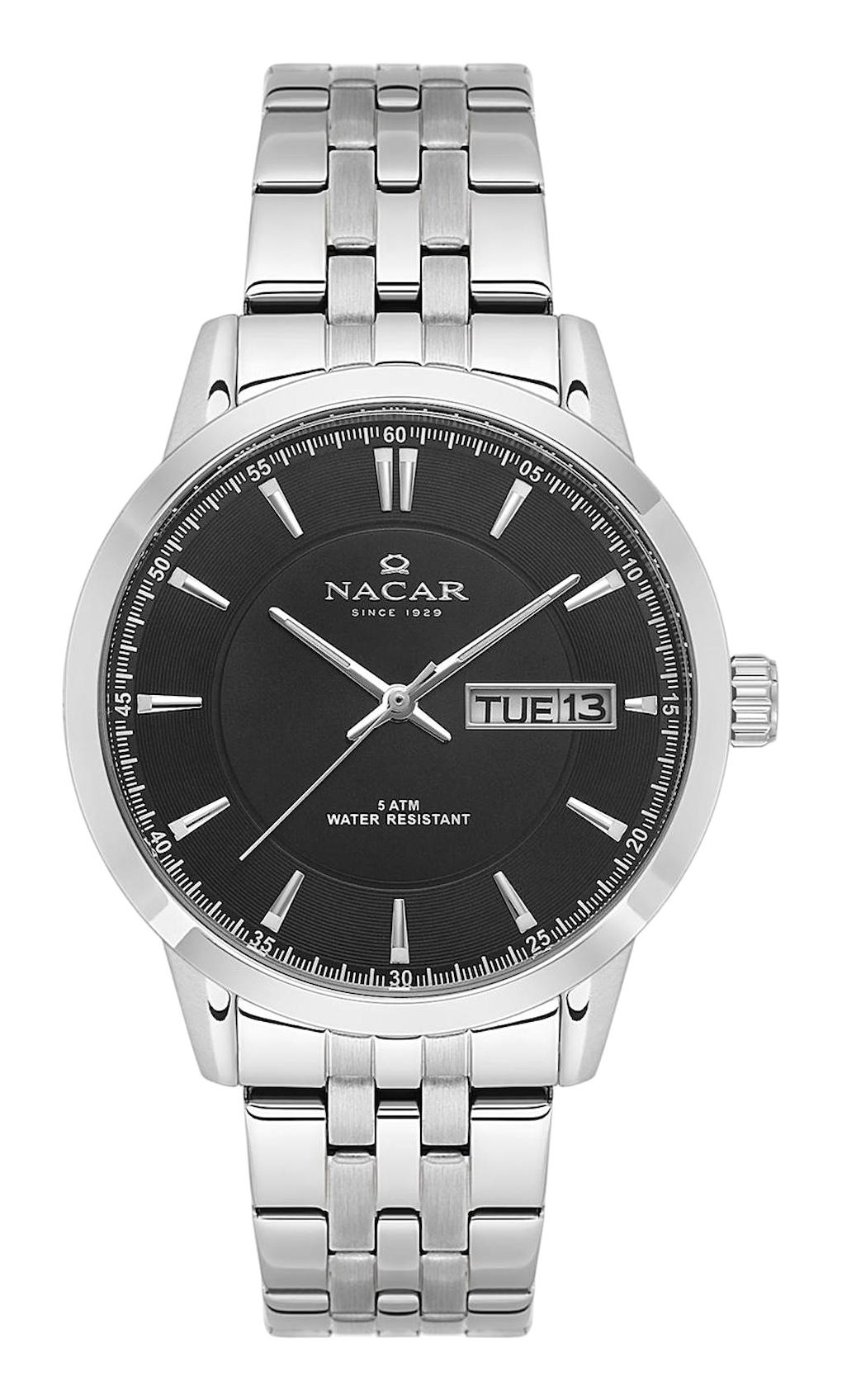 Nacar 21294740ABM Takvimli 44 mm Çelik Kordon Analog Kol Saati