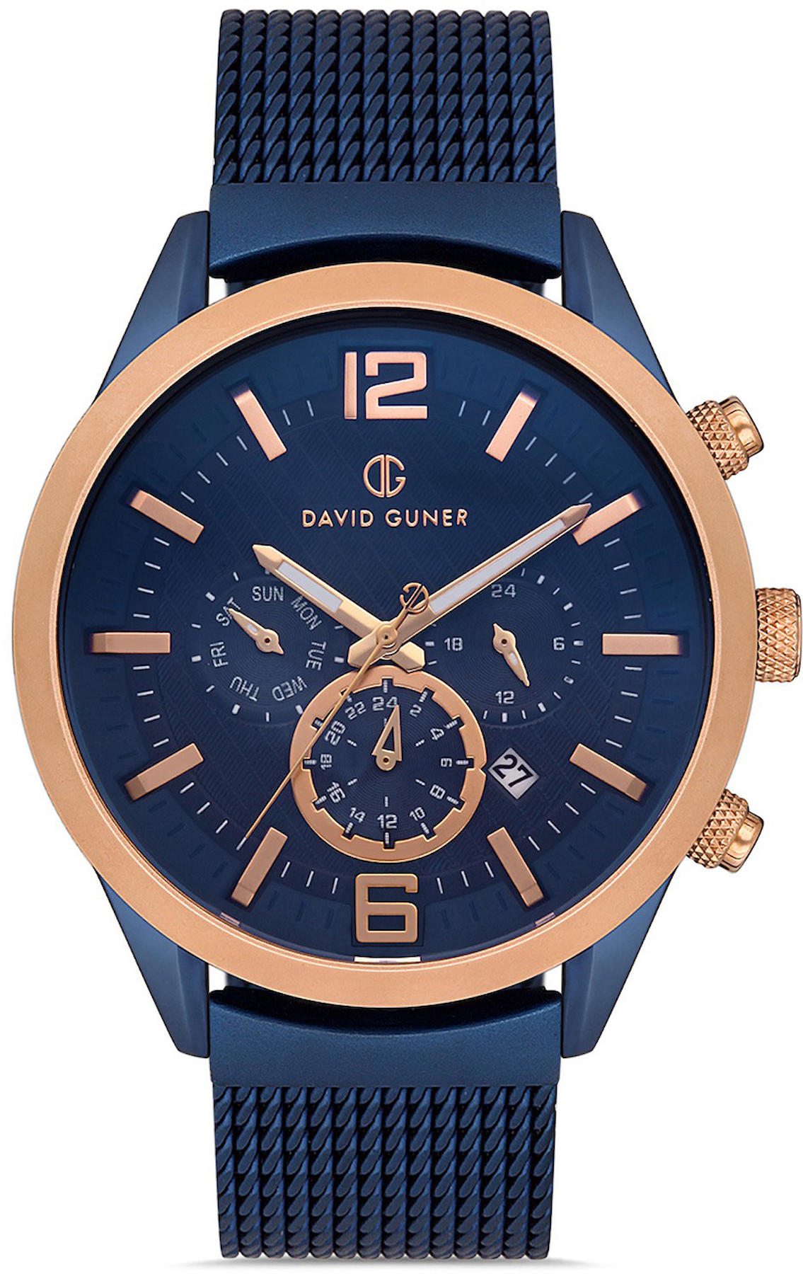 David Guner DG-8368GC-T3E Takvimli 42 mm Lacivert Metal Kordon Analog Kol Saati