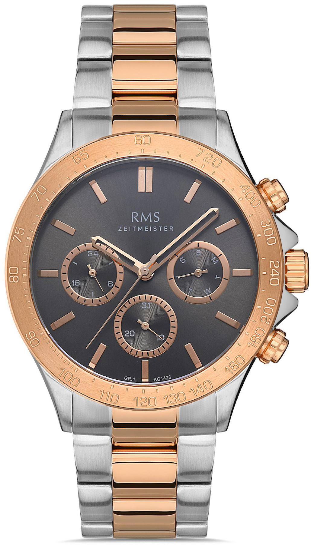 Romanson GR.1.AG1426.11 Pusulalı Takvimli 44 mm Altın-Çelik Kordon Analog Kol Saati