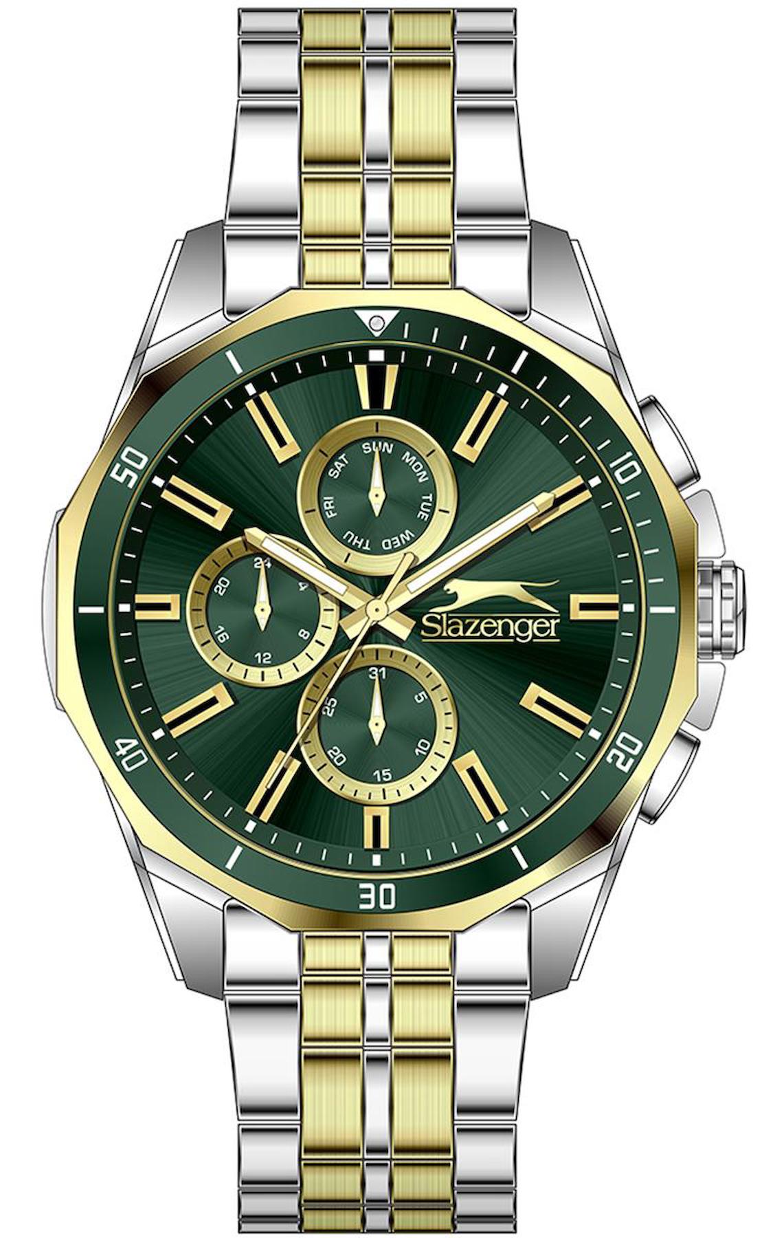 Slazenger SL.09.2245.2.03 Takvimli 46 mm Altın-Çelik Kordon Analog Erkek Kol Saati