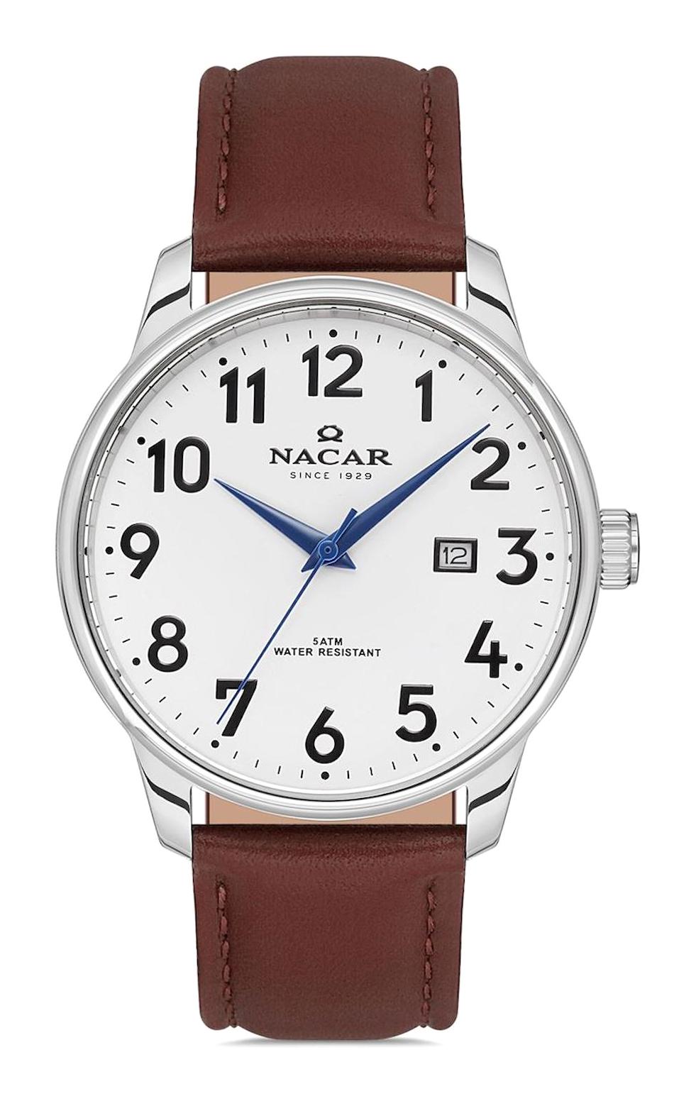 Nacar 21297170AWL2 Takvimli 44 mm Kahverengi Çelik Kordon Analog Kol Saati