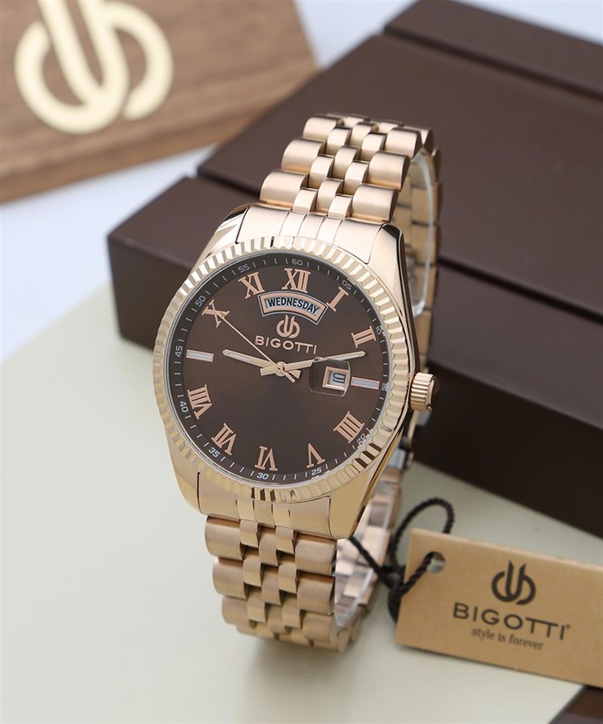 Bigotti BG.1.10211.3 Takvimli 43 mm Rose Gold Çelik Kordon Analog Erkek Kol Saati