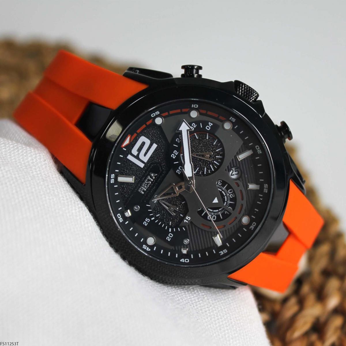 Fiesta FS11253T Takvimli 46-50 mm Turuncu Silikon Kordon Analog Erkek Kol Saati