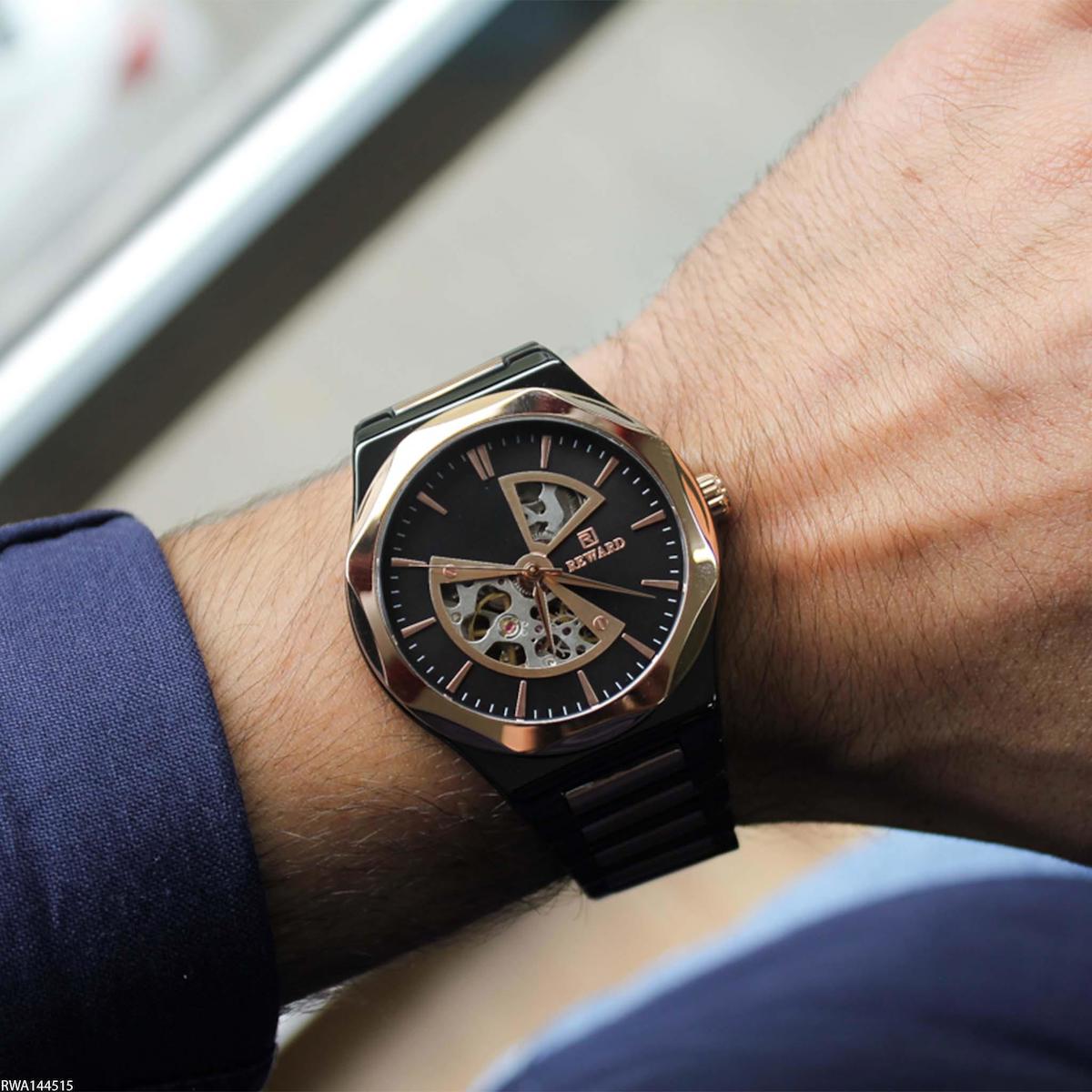 Reward RWA144515 44 mm Rose Gold-Siyah Çelik Kordon Analog Erkek Kol Saati
