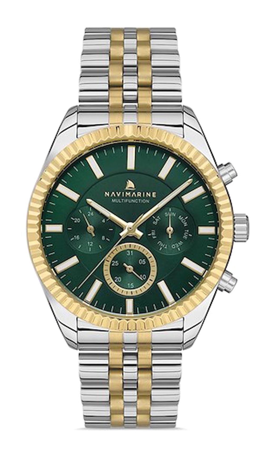 Navimarine NM131-03 Takvimli 42 mm Altın-Çelik Kordon Analog Kol Saati
