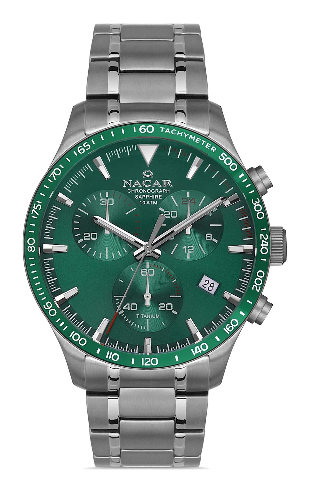 Nacar 3425B019TNSM Takvimli 44 mm Çelik Kordon Analog Kol Saati