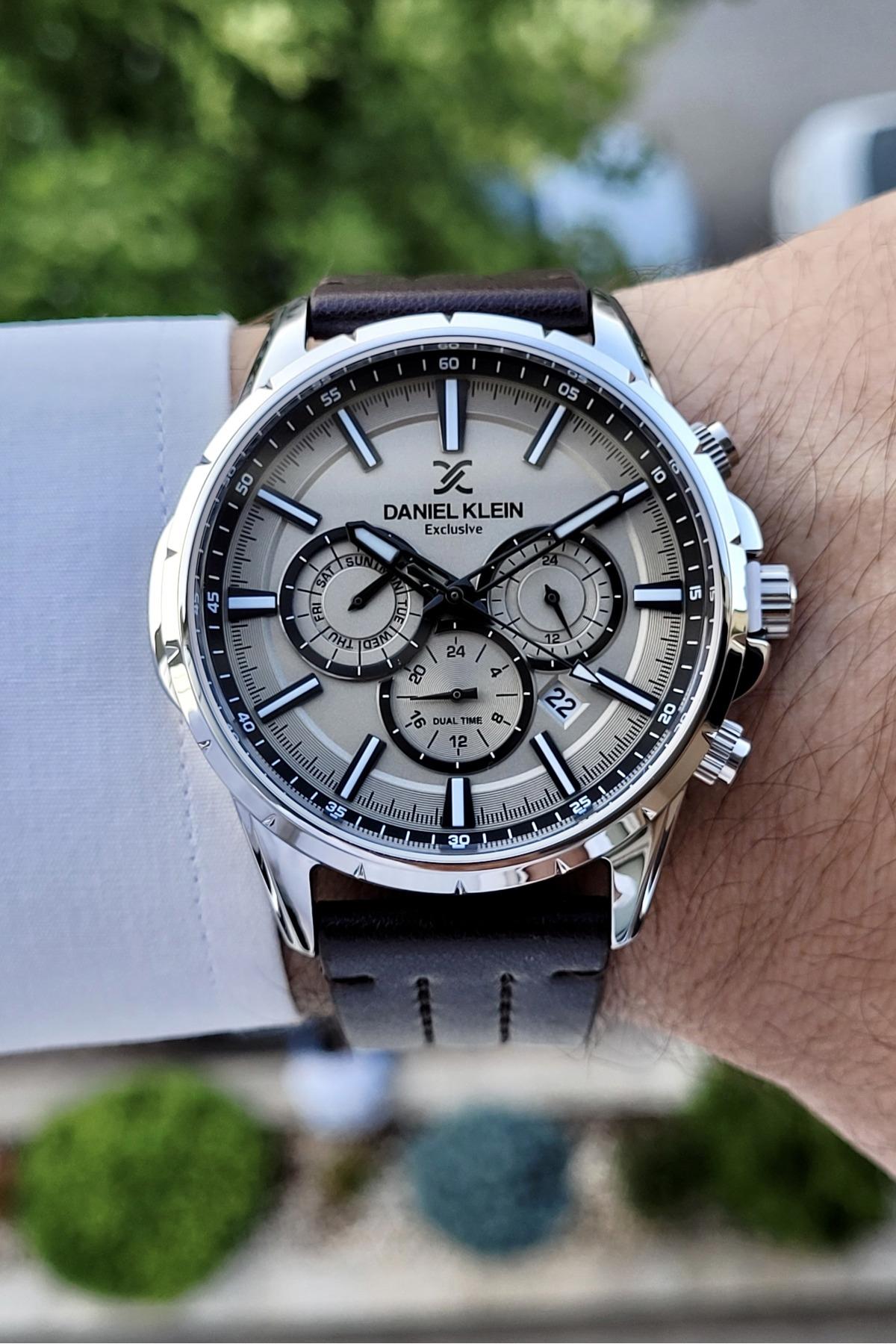 Daniel Klein DKISTE190 Takvimli 42 mm Kahverengi Deri Kordon Analog Erkek Kol Saati