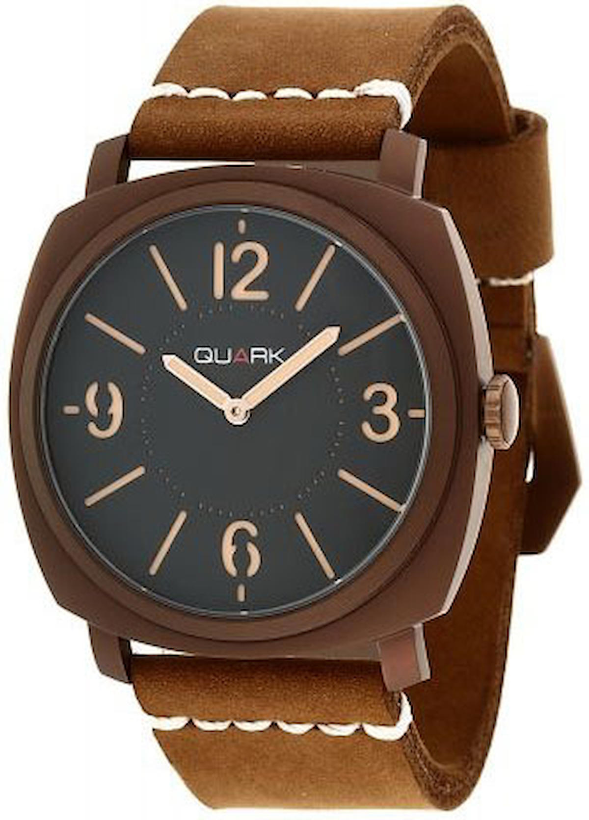 Quark QC-101-5 42 mm Kahverengi Deri Kordon Analog Kol Saati
