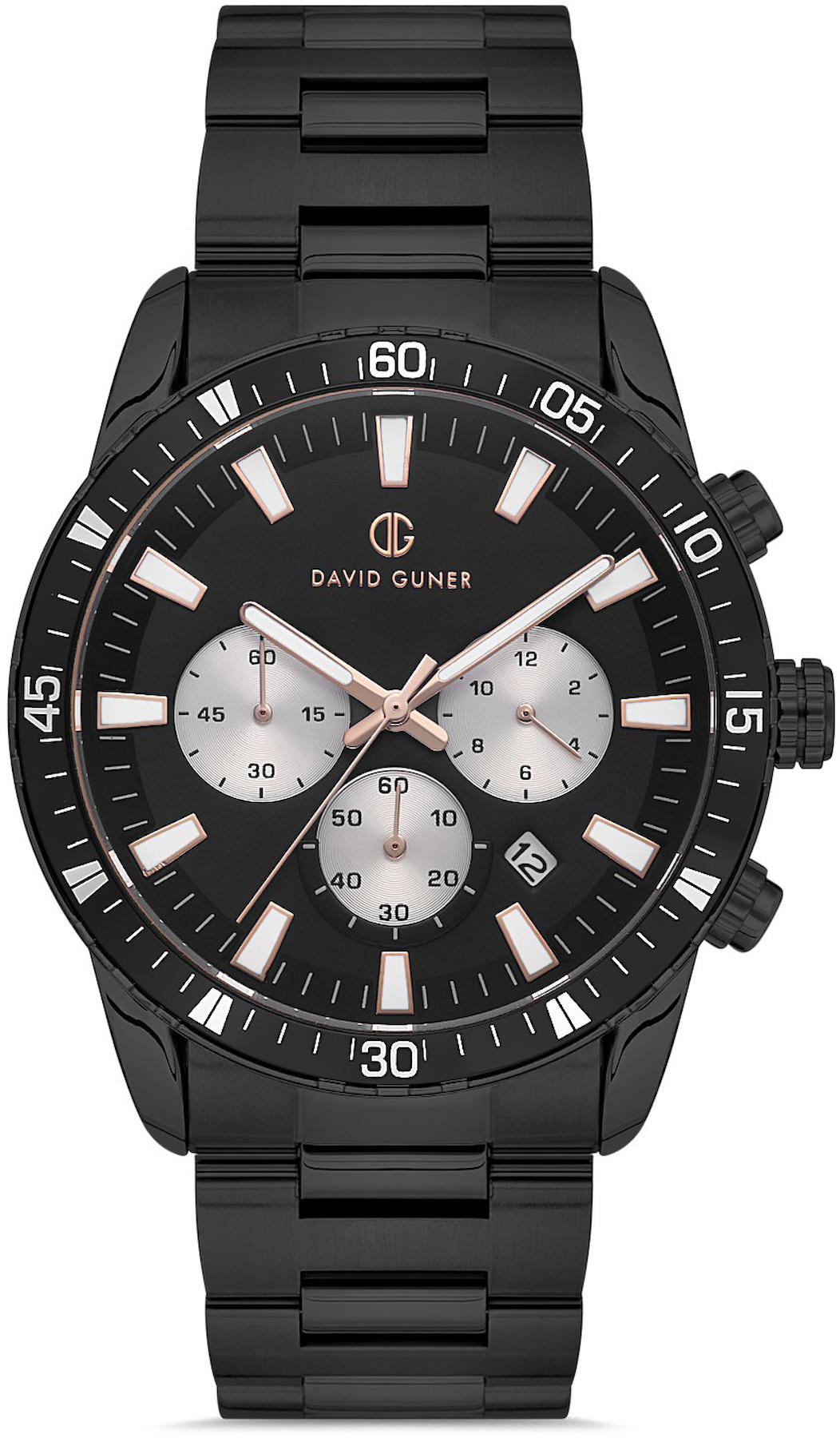 David Guner DG-8529GA-G2 Takvimli 42 mm Siyah Çelik Kordon Analog Kol Saati