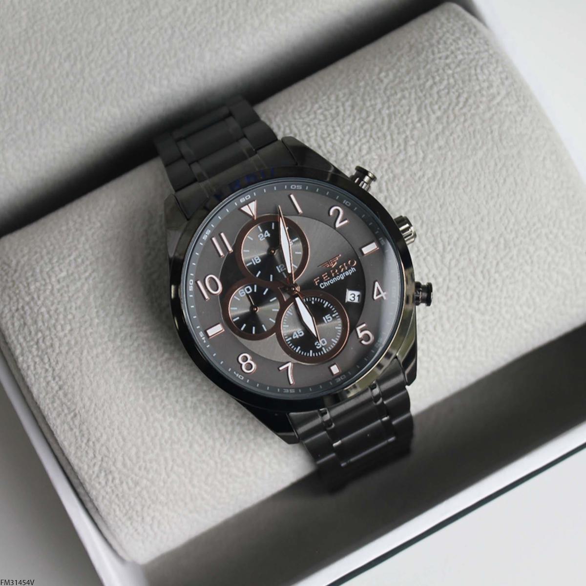Ferro FM31454V Takvimli 45 mm Siyah Çelik Kordon Analog Erkek Kol Saati